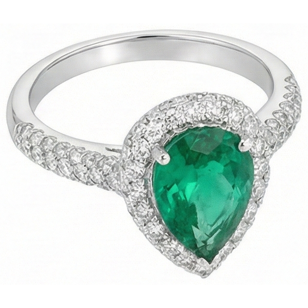 7.35 Ct Green Emerald And Natural Earth Mined Diamonds Wedding Ring Prong Set 14K Gold White