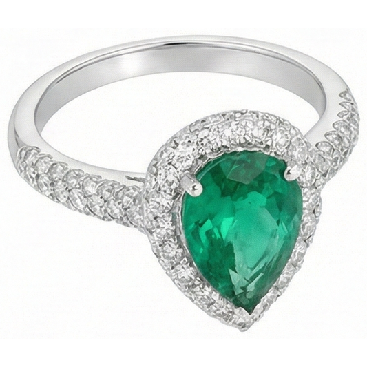 7.35 Ct Green Emerald And Natural Earth Mined Diamonds Wedding Ring Prong Set 14K Gold White