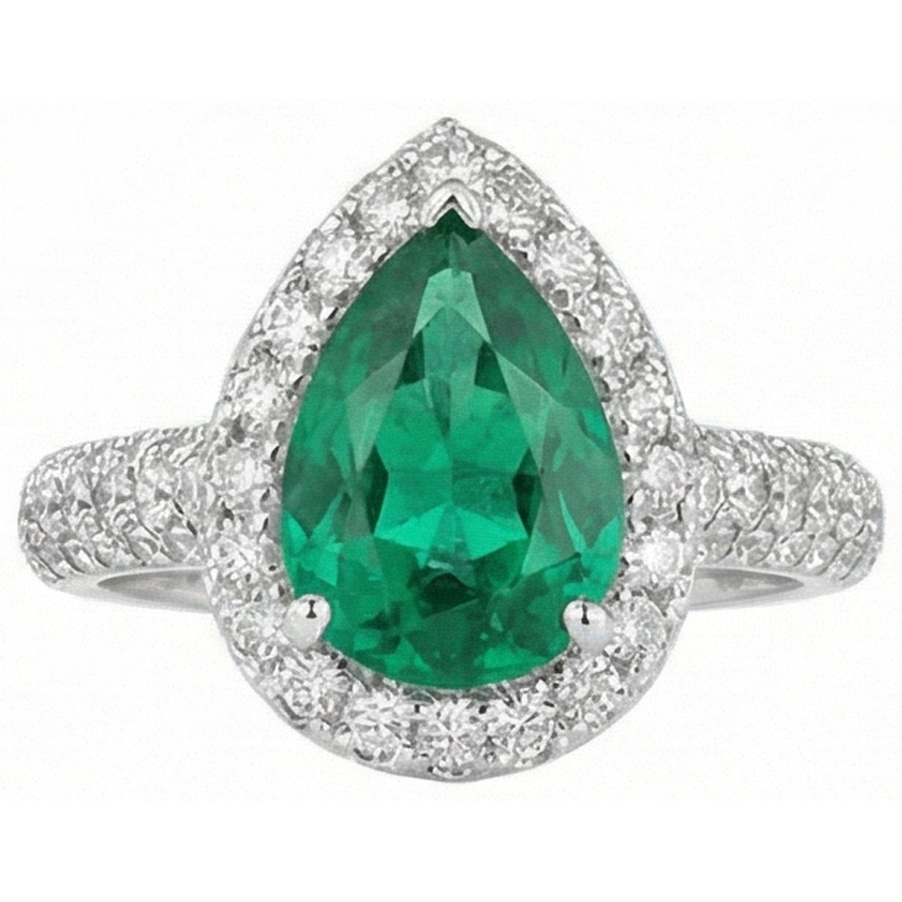 7.35 Ct Green Emerald And Natural Earth Mined Diamonds Wedding Ring Prong Set 14K Gold White