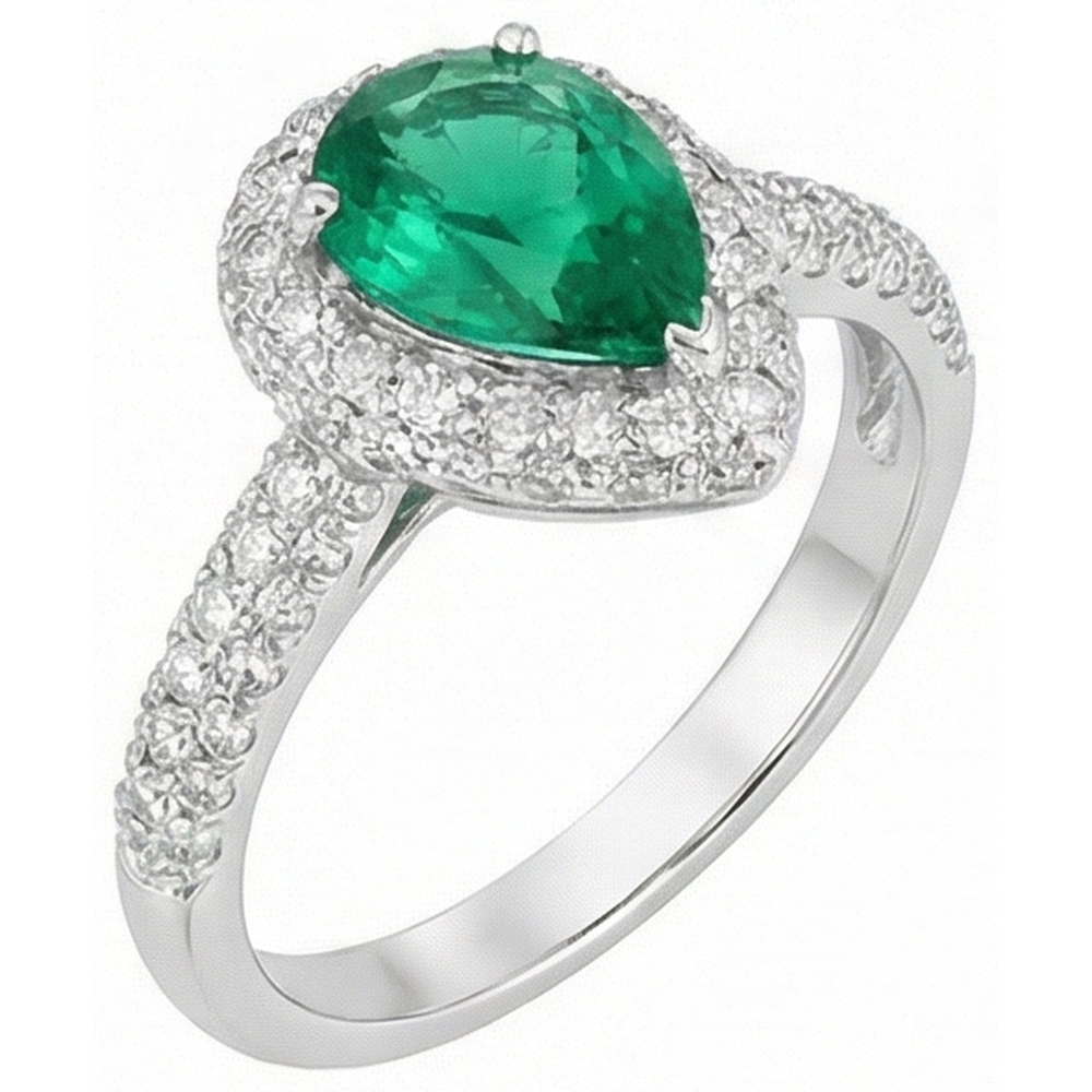 7.35 Ct Green Emerald And Natural Earth Mined Diamonds Wedding Ring Prong Set 14K Gold White