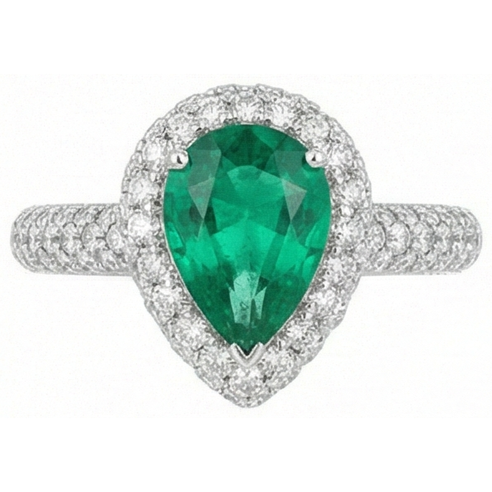 7.35 Ct Green Emerald And Natural Earth Mined Diamonds Wedding Ring Prong Set 14K Gold White