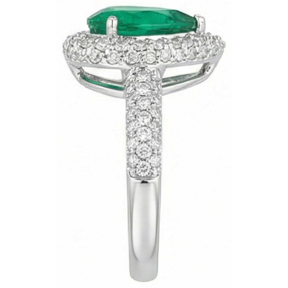 7.35 Ct Green Emerald And Natural Earth Mined Diamonds Wedding Ring Prong Set 14K Gold White