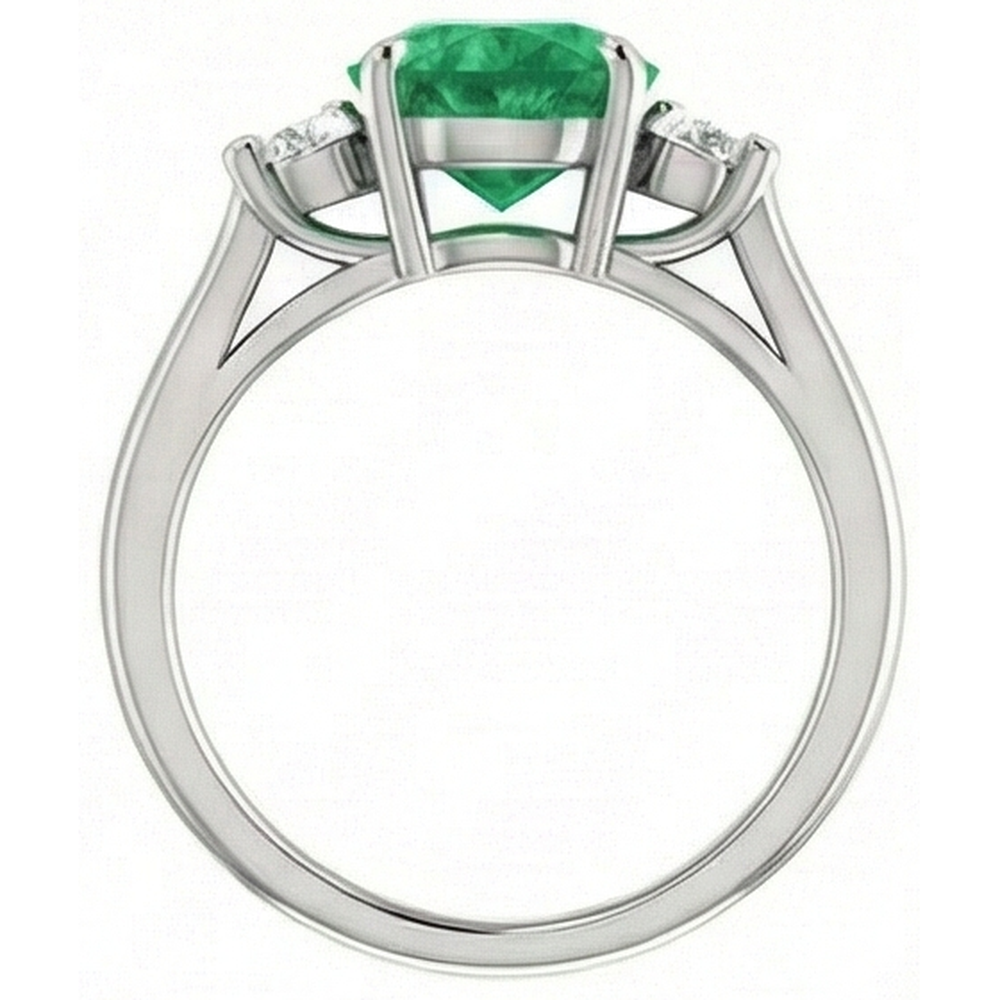 natural round emerald 7.40ct ring profile view