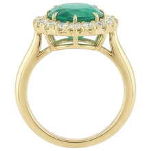 7.50 Carats Oval Green Emerald And Round Natural Earth Mined Diamonds Ring Yellow Gold 14K