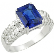 7.51 Ct Ceylon Sapphire Emerald And Baguette Natural Earth Mined DIAMOND ( NOT LAB GROWN )s White Gold Ring