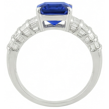 7.51 Ct Ceylon Sapphire Emerald And Baguette Natural Earth Mined DIAMOND ( NOT LAB GROWN )s White Gold Ring