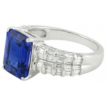 7.51 Ct Ceylon Sapphire Emerald And Baguette Natural Earth Mined DIAMOND ( NOT LAB GROWN )s White Gold Ring