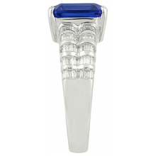 7.51 Ct Ceylon Sapphire Emerald And Baguette Natural Earth Mined DIAMOND ( NOT LAB GROWN )s White Gold Ring