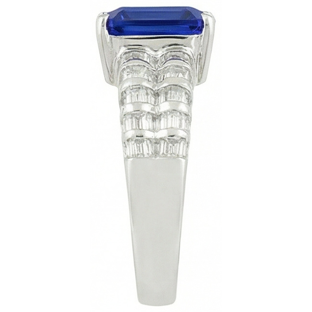 7.51 Ct Ceylon Sapphire Emerald And Baguette Natural Earth Mined DIAMOND ( NOT LAB GROWN )s White Gold Ring