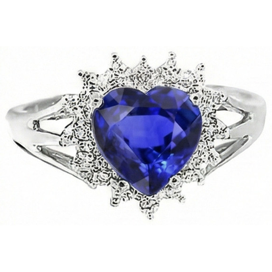 7.61 Ct Heart Sri Lanka Blue Sapphire And Natural Earth Mined DIAMOND ( NOT LAB GROWN )s Ring