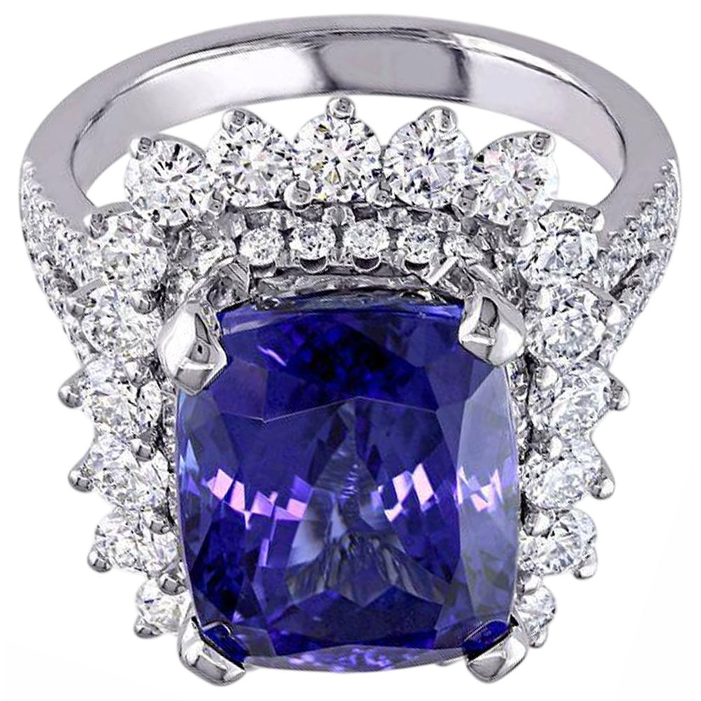 natural round tanzanite 7.75ct ring close up detail