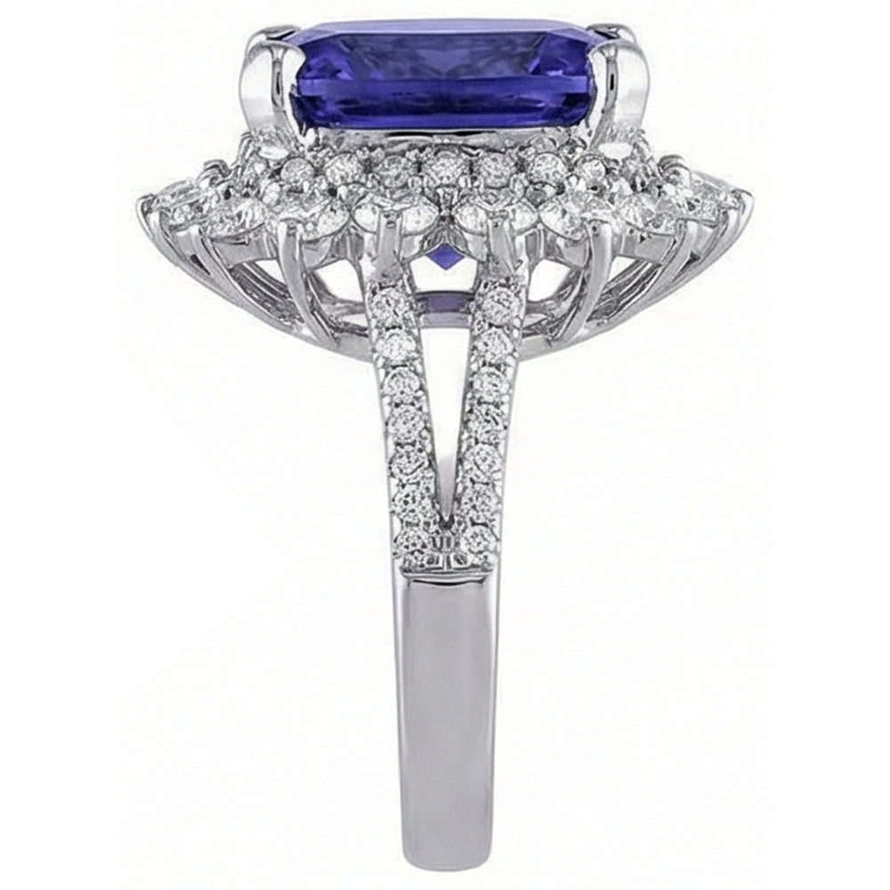 natural round tanzanite 7.75ct ring profile view