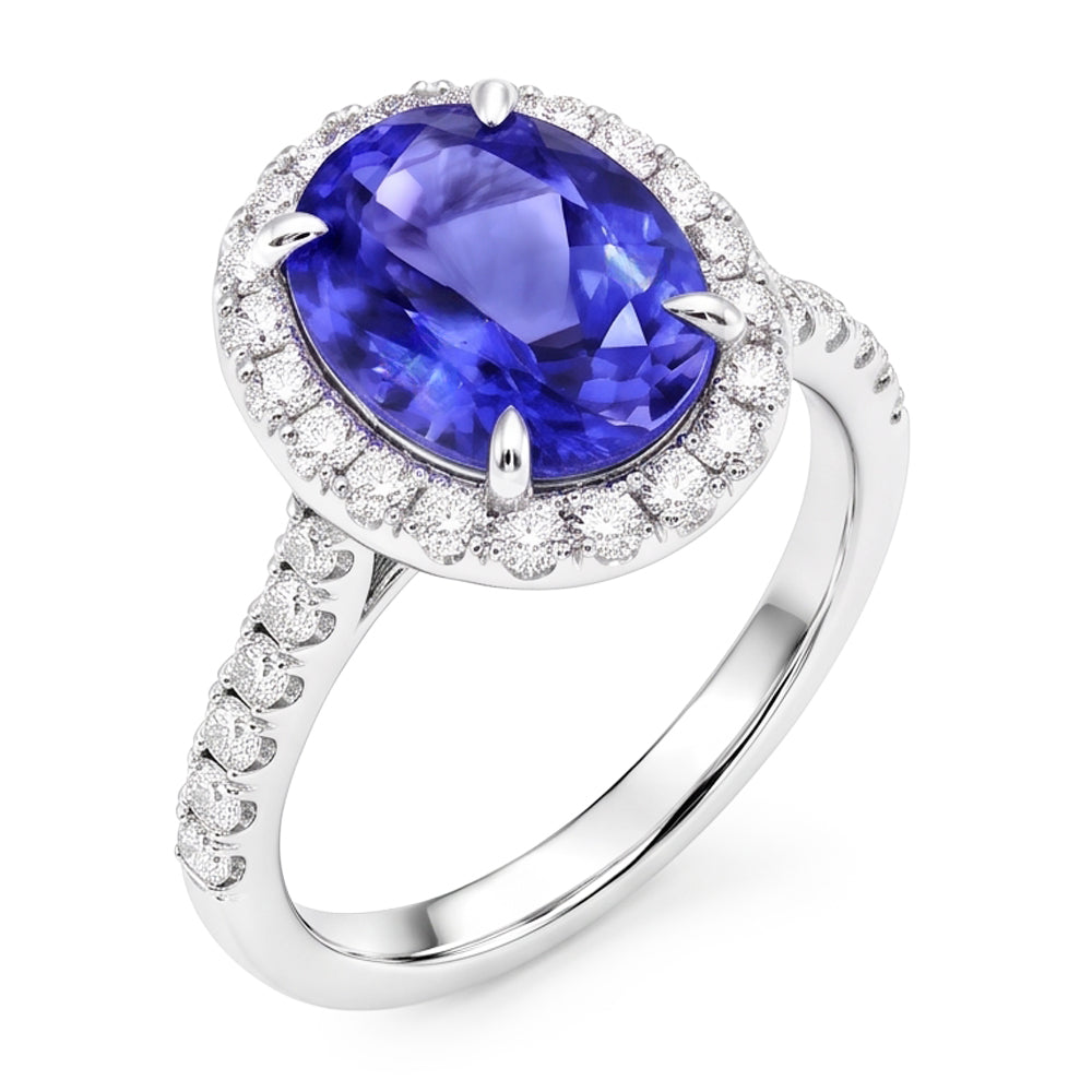 7.75 Ct Gold Jewellery Oval Tanzanite With Halo Natural Earth Mined DIAMOND ( NOT LAB GROWN ) Ring