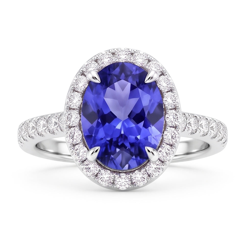 7.75 Ct Gold Jewellery Oval Tanzanite With Halo Natural Earth Mined DIAMOND ( NOT LAB GROWN ) Ring