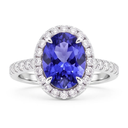 7.75 Ct Gold Jewellery Oval Tanzanite With Halo Natural Earth Mined DIAMOND ( NOT LAB GROWN ) Ring