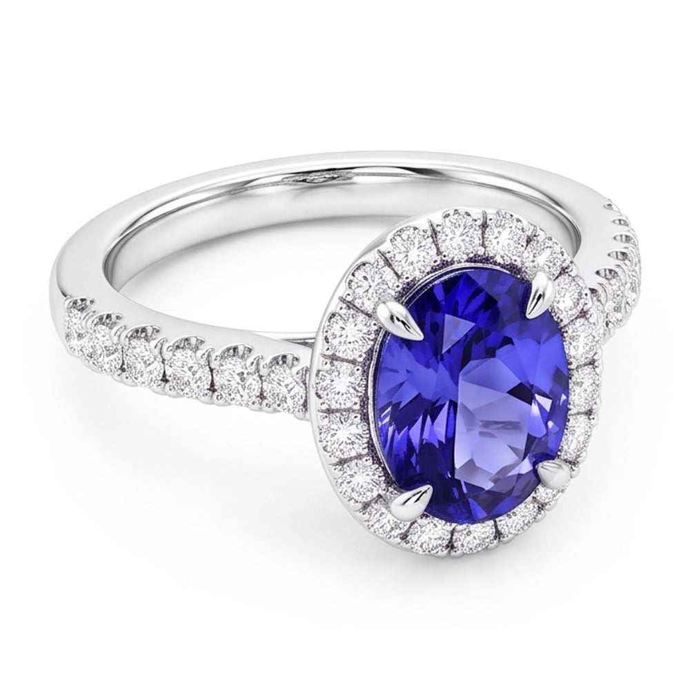 7.75 Ct Gold Jewellery Oval Tanzanite With Halo Natural Earth Mined DIAMOND ( NOT LAB GROWN ) Ring