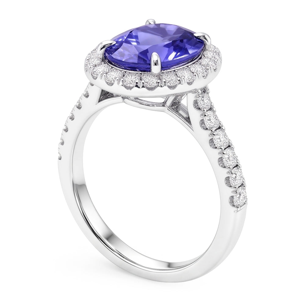 7.75 Ct Gold Jewellery Oval Tanzanite With Halo Natural Earth Mined DIAMOND ( NOT LAB GROWN ) Ring