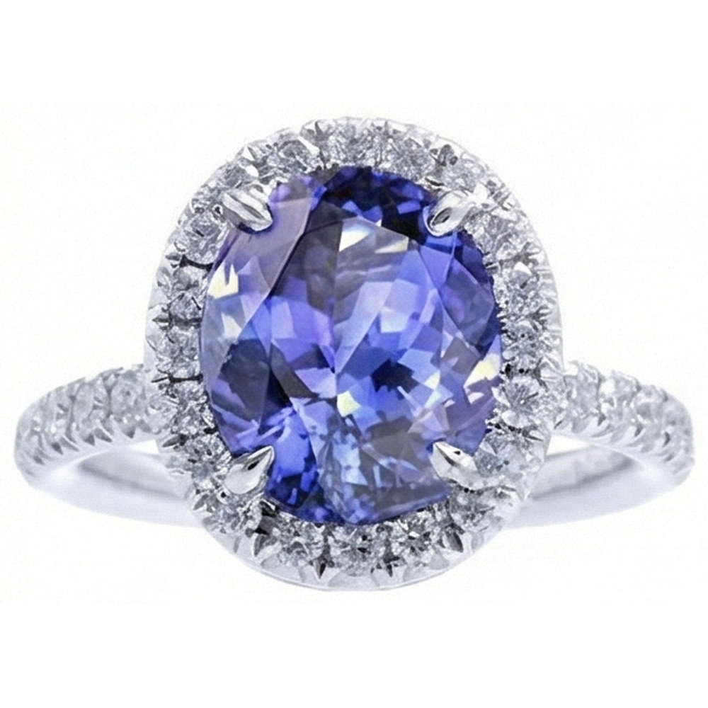 7.75 Ct Gold Jewellery Oval Tanzanite With Halo Natural Earth Mined Diamond Ring