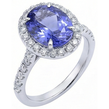 7.75 Ct Gold Jewellery Oval Tanzanite With Halo Natural Earth Mined Diamond Ring