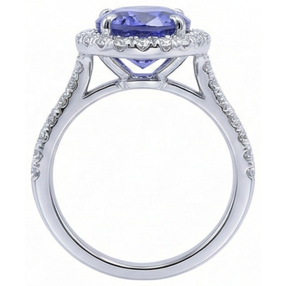 7.75 Ct Gold Jewellery Oval Tanzanite With Halo Natural Earth Mined Diamond Ring