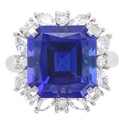 7 Carat Blue Asscher Sapphire Diamond Ring