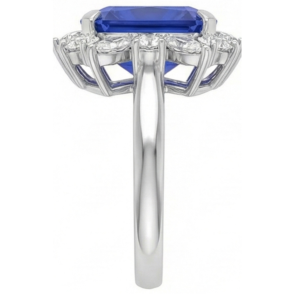 7 Carat Blue Asscher Sapphire Natural Earth Mined Diamond Ring