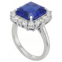 7 Carat Blue Asscher Sapphire Natural Earth Mined Diamond Ring