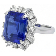 7 Carat Blue Asscher Sapphire Natural Earth Mined Diamond Ring