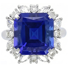7 Carat Blue Asscher Sapphire Natural Earth Mined Diamond Ring