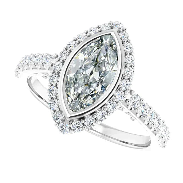 7 Carat Marquise Real Diamond Halo Ring