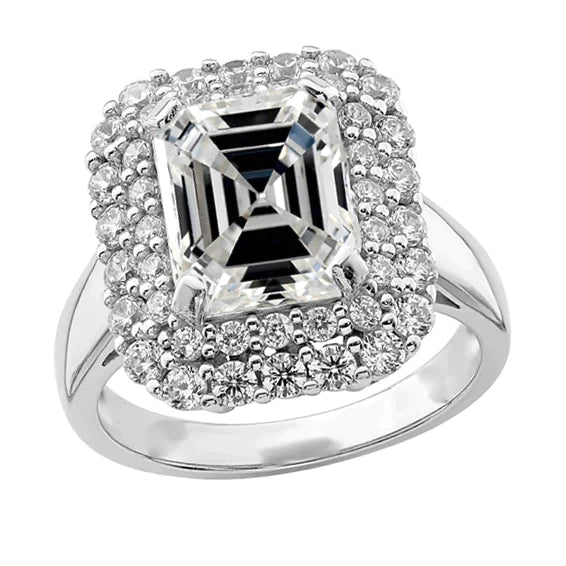 7 Carat Modern Asscher Natural Diamond Halo Ring
