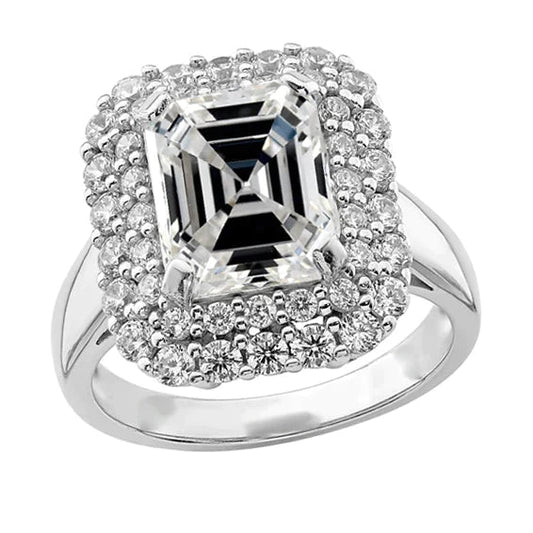 7 Carat Modern Asscher Natural Diamond Halo Ring