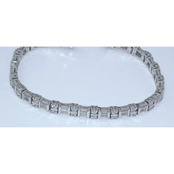 7 Carat Real Diamonds Tennis Bracelet Baguettes And Round 14K White Gold
