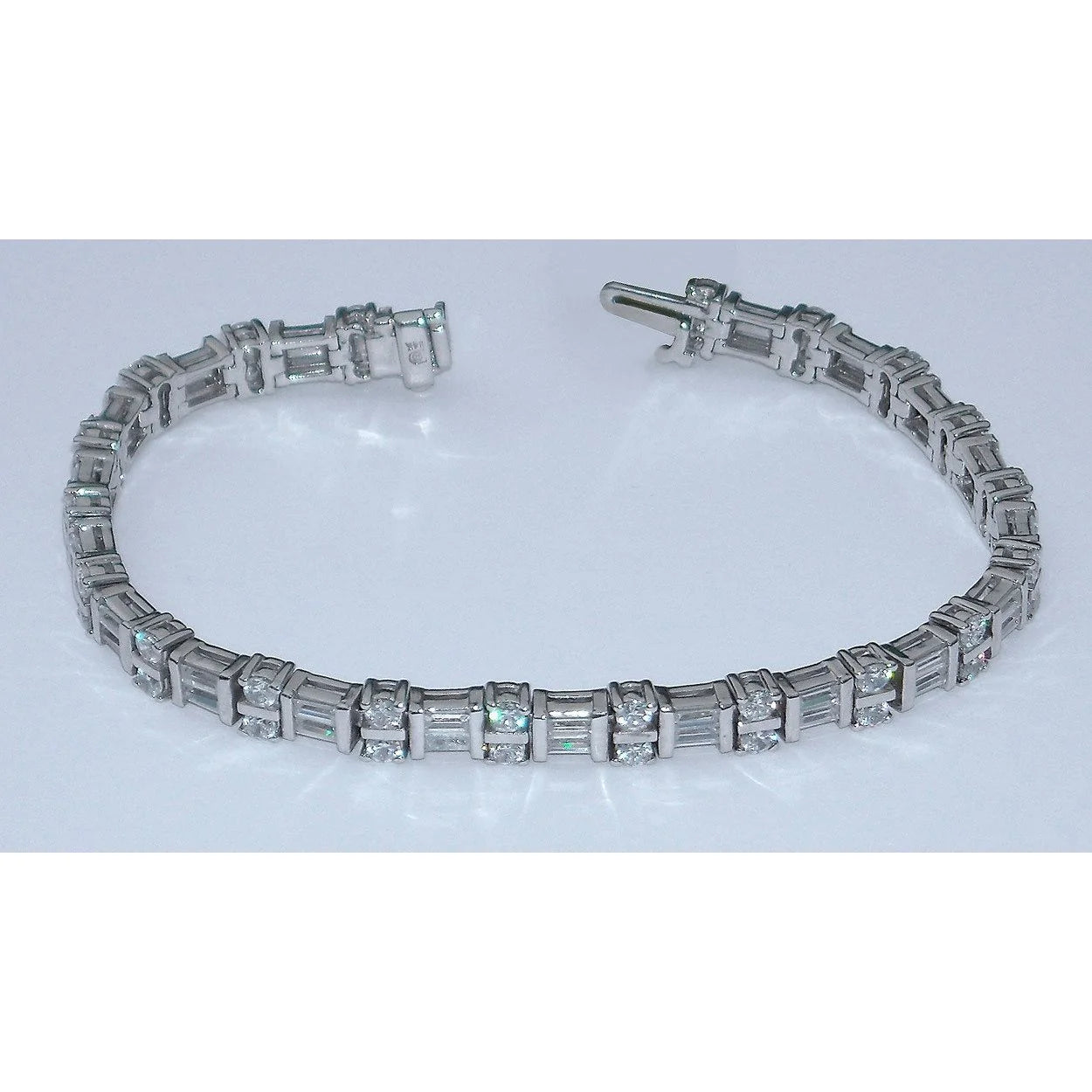 7 Carat Real Diamonds Tennis Bracelet Baguettes And Round 14K White Gold