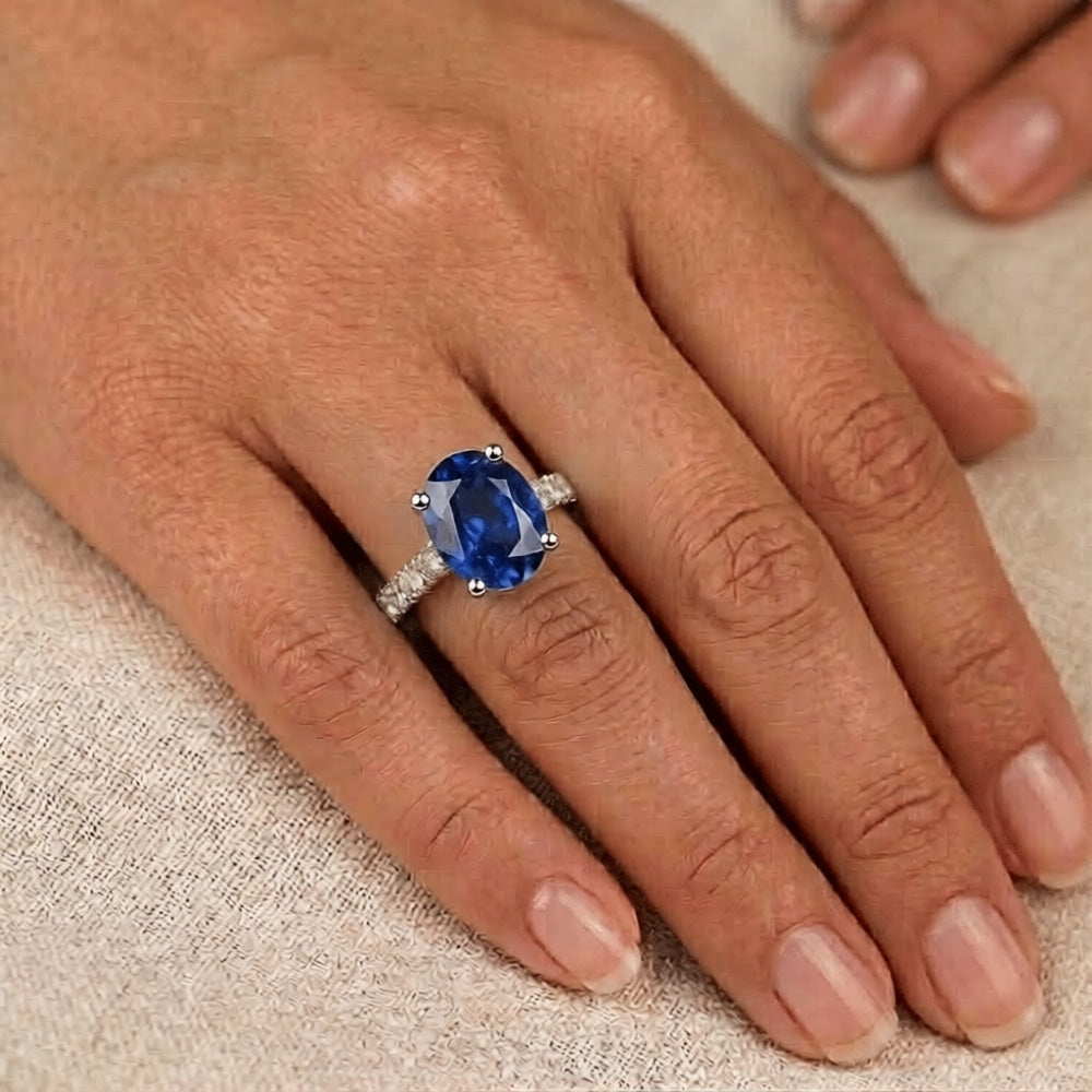 7 Carat Sapphire Natural Earth Mined Diamond Engagement Ring