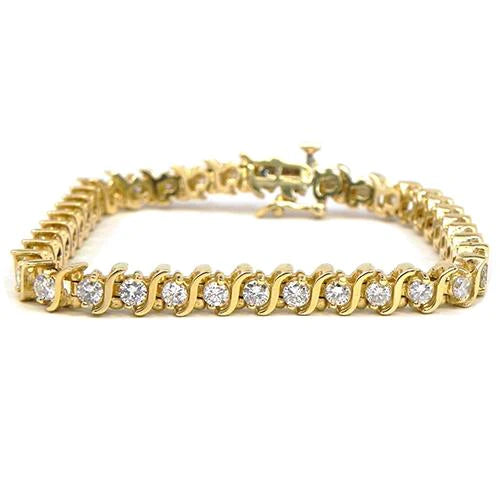 7 Carat Women Round Cut Real Diamond Tennis Bracelet Yellow Gold Jewelry