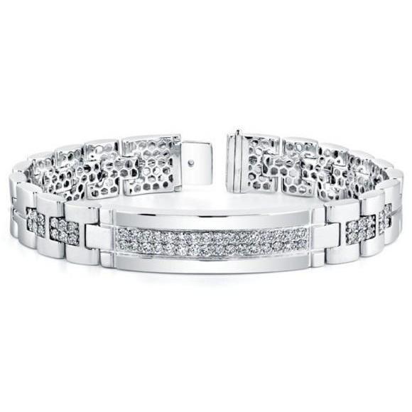 7 Carats Brilliant Cut Small Genuine Diamonds Men's Bracelet 14K WG
