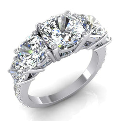 7 Carats Cushion Real Diamond Gold Engagement Ring With Accents