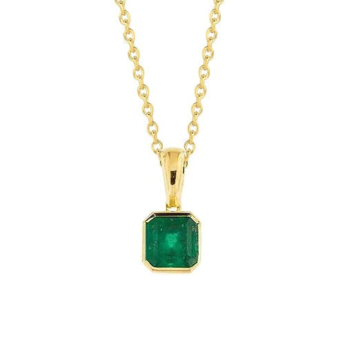 7 Carats Green Emerald Gemstone Pendant Necklace Bezel Set Yellow Gold 14K