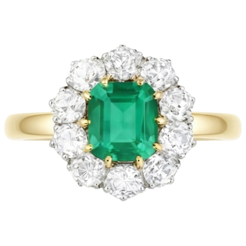7 Carats Green Emerald Natural Earth Mined Diamond Wedding Ring Gold 14K
