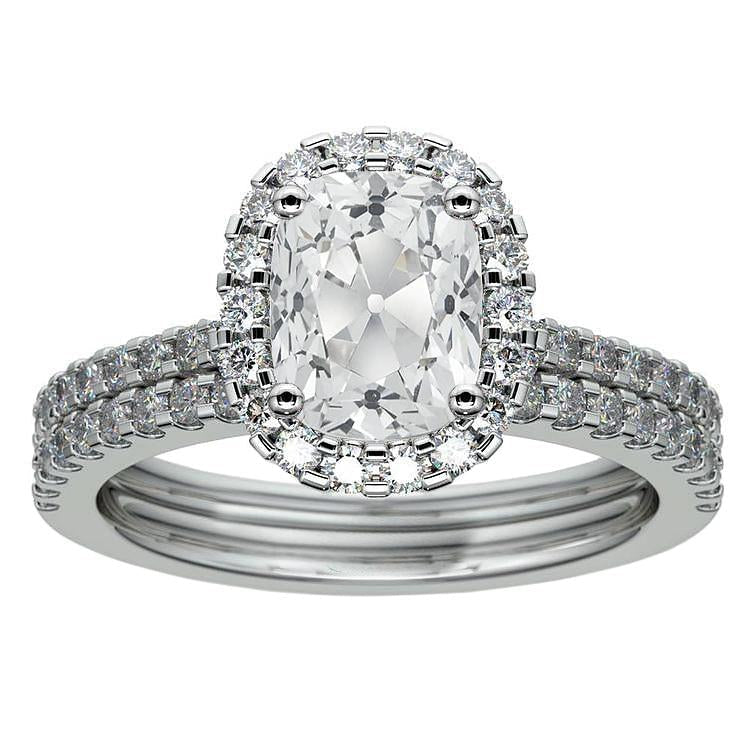 7 Carats Halo Round & Cushion Old Miner Natura Diamond Wedding Ring Set