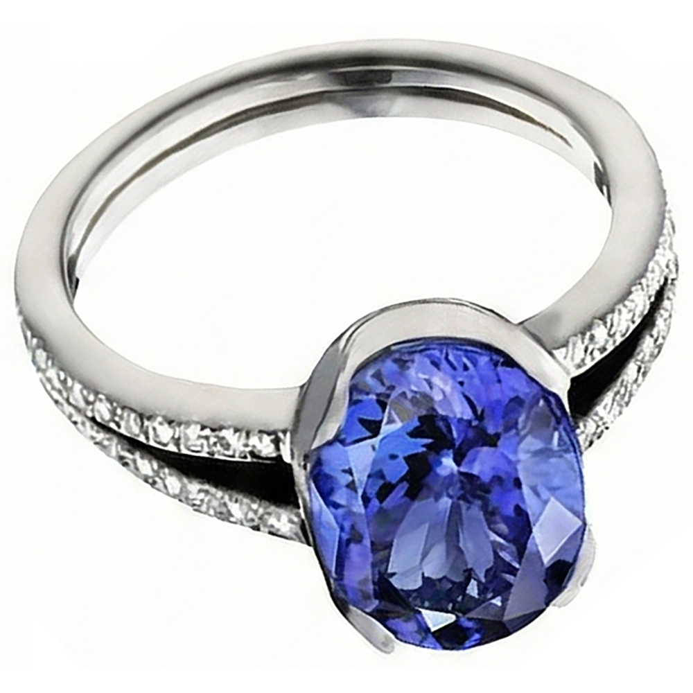7 Carats Oval Tanzanite Natural Earth Mined DIAMOND ( NOT LAB GROWN )s Engagement Ring White Gold 14K