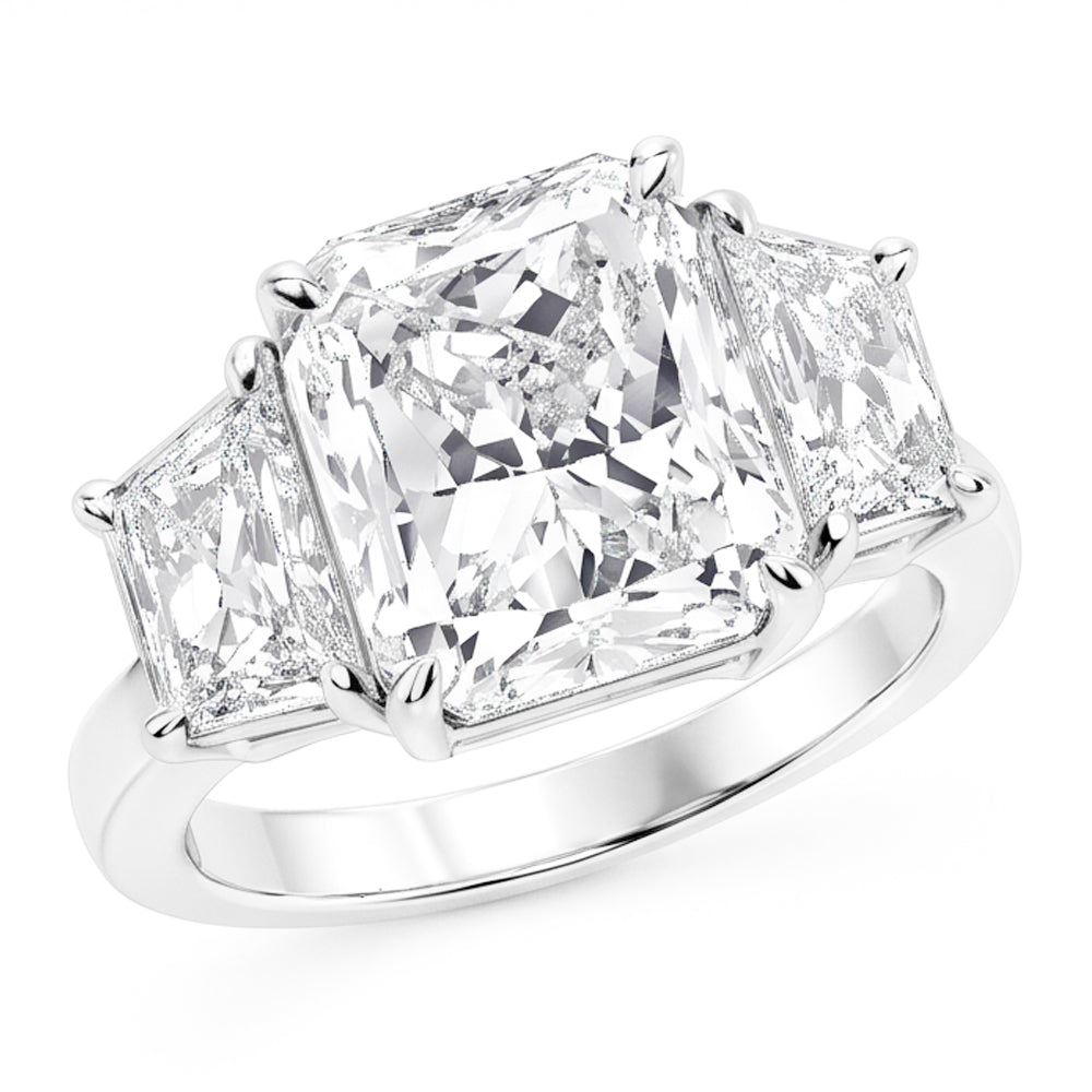 7 Carats Radiant Natural Earth Mined Diamond 3 Stone Engagement Ring Gold White