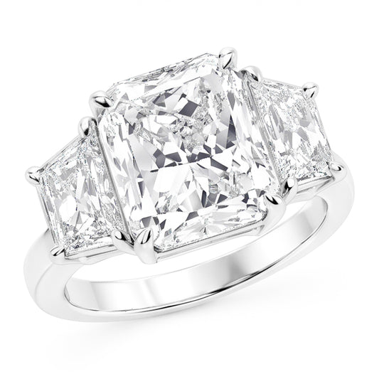 7 Carats Radiant Natural Earth Mined Diamond 3 Stone Engagement Ring Gold White