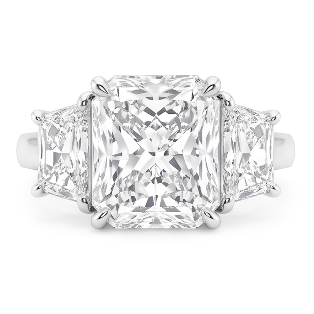 7 Carats Radiant Natural Earth Mined Diamond 3 Stone Engagement Ring Gold White