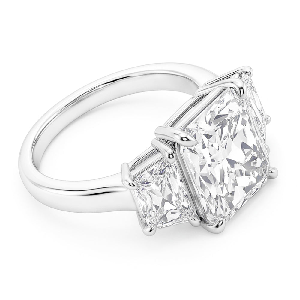 7 Carats Radiant Natural Earth Mined Diamond 3 Stone Engagement Ring Gold White