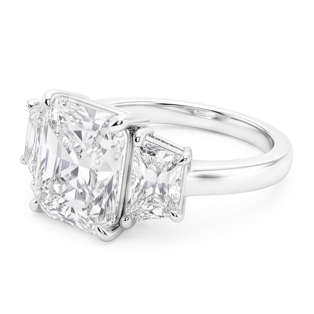 7 Carats Radiant Natural Earth Mined Diamond 3 Stone Engagement Ring Gold White