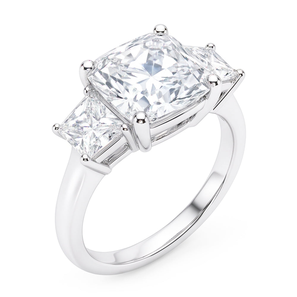 7 Carats Radiant & Trapezoid Natural Earth Mined Diamond Three Stone Ring