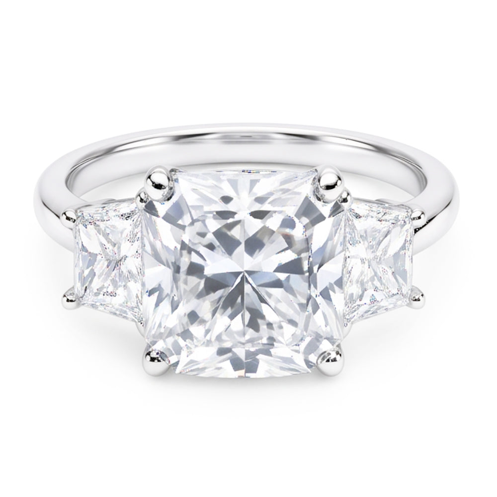 7 Carats Radiant & Trapezoid Natural Earth Mined Diamond Three Stone Ring