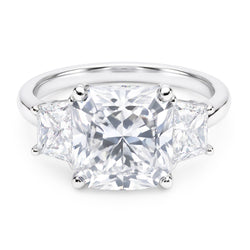 7 Carats Radiant & Trapezoid Natural Earth Mined Diamond Three Stone Ring